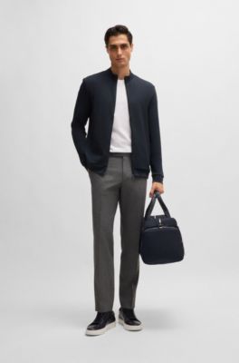 Pima-cotton zip-up sweatshirt with structured front, Dark Blue