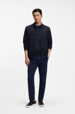 Pima-cotton zip-up sweatshirt with structured front, Dark Blue