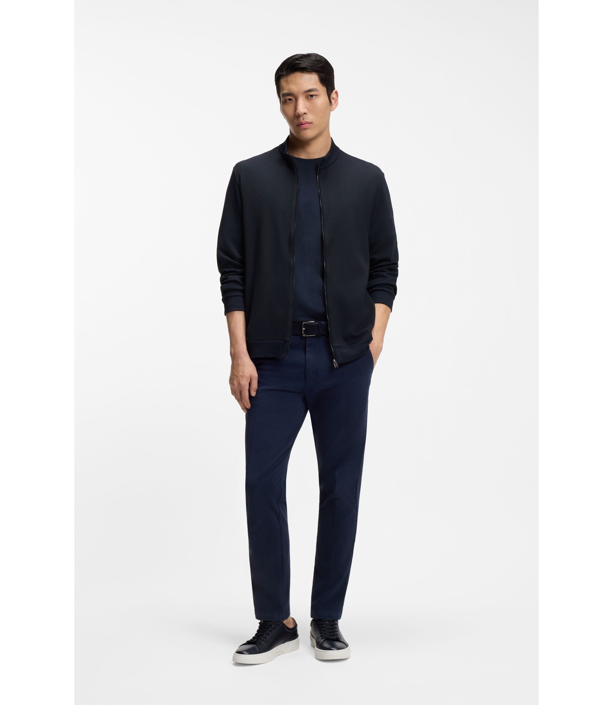 BOSS - Pima-cotton zip-up sweatshirt with structured front - Dark Blue