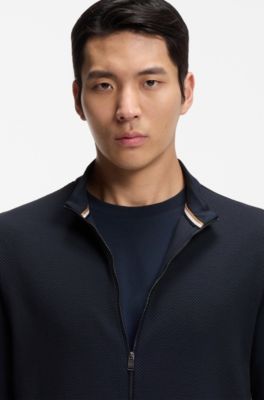 Pima-cotton zip-up sweatshirt with structured front, Dark Blue