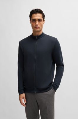 Pima-cotton zip-up sweatshirt with structured front, Dark Blue