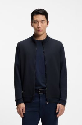 Pima-cotton zip-up sweatshirt with structured front, Dark Blue