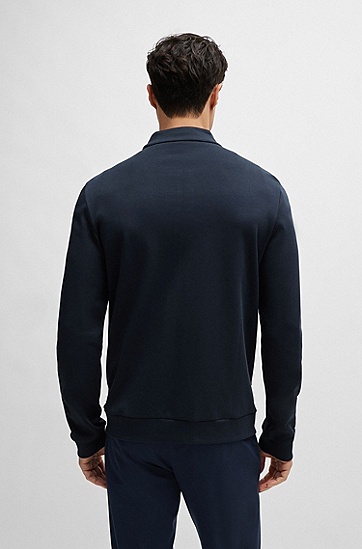 BOSS 博斯正面纹理结构棉质拉链运动衫,  404_Dark Blue