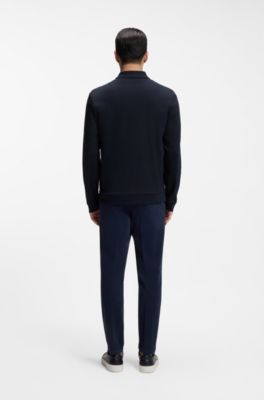 Pima-cotton zip-up sweatshirt with structured front, Dark Blue