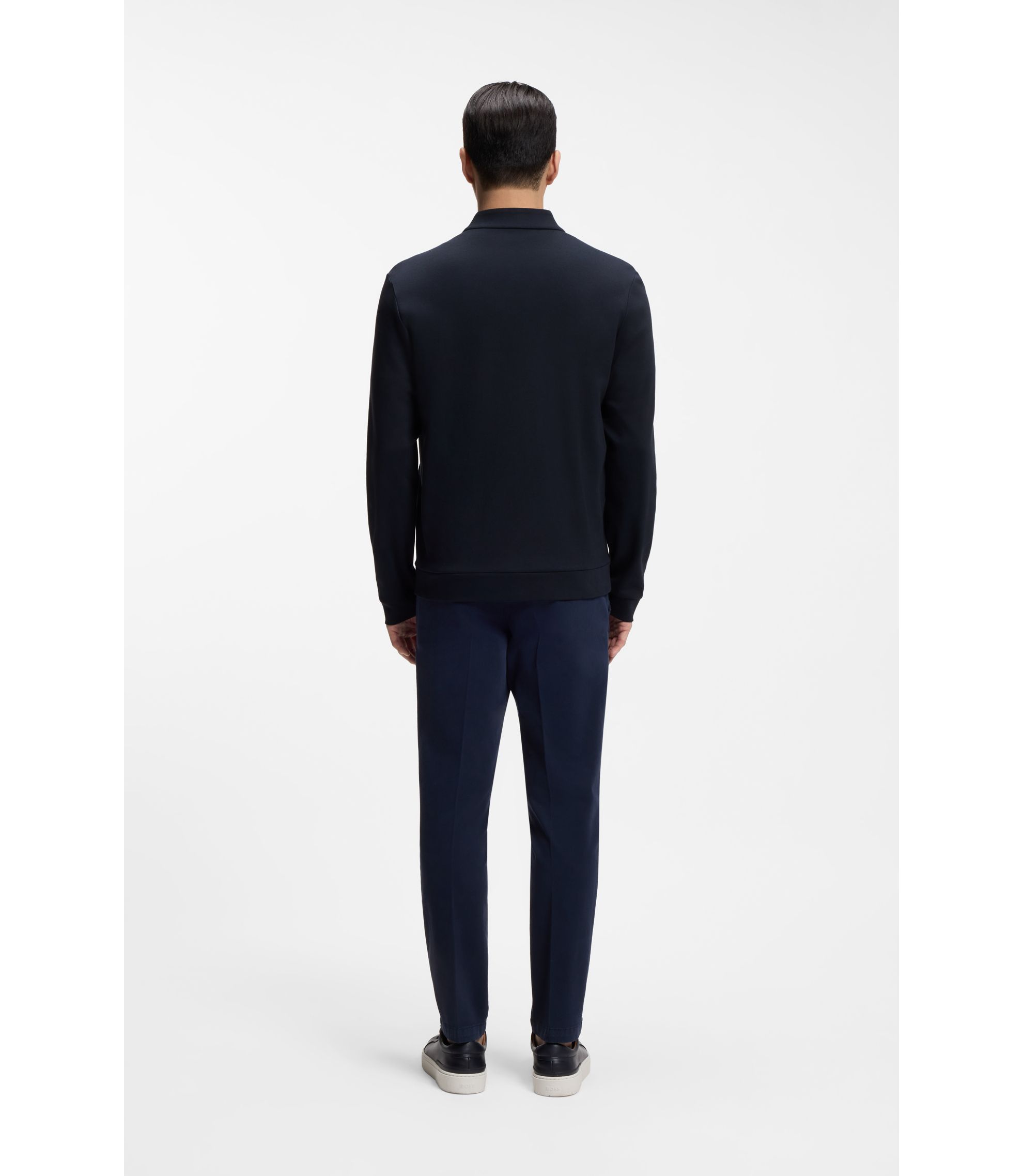 BOSS - Pima-cotton zip-up sweatshirt with structured front - Dark Blue