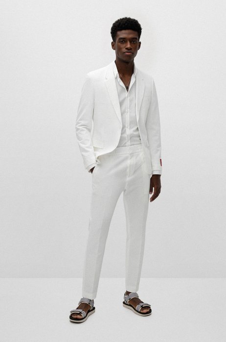 Extra-slim-fit washable suit in stretch-cotton seersucker, White