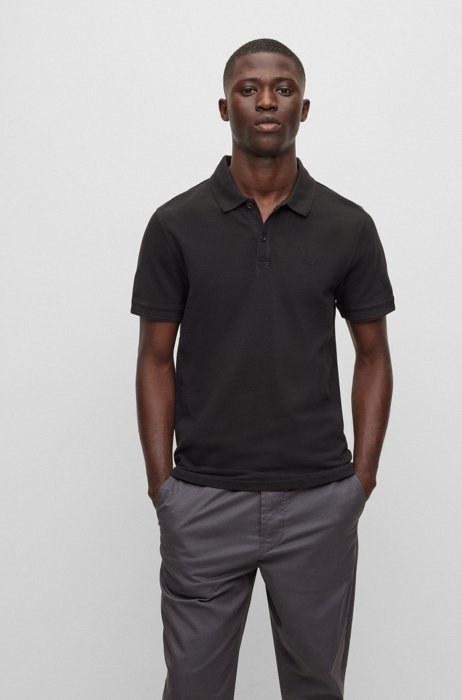 Slim-fit polo shirt in cotton piqué, Black