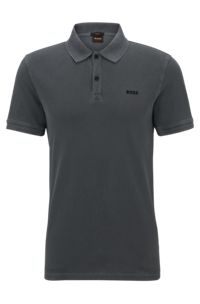 Slim-fit polo shirt in cotton piqué, Dark Grey