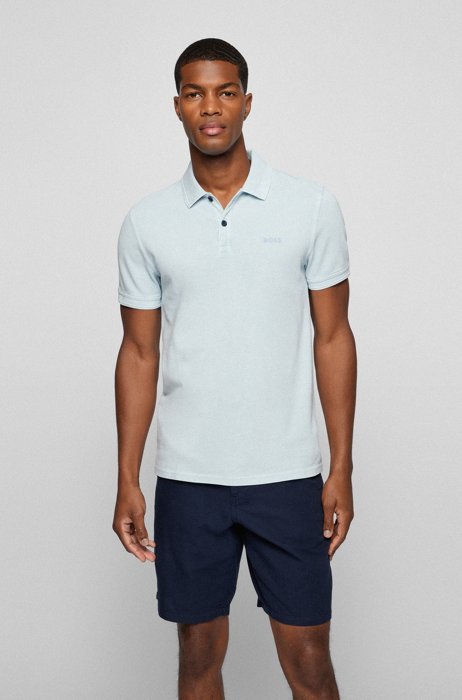 Slim-fit polo shirt in cotton piqué, Light Grey