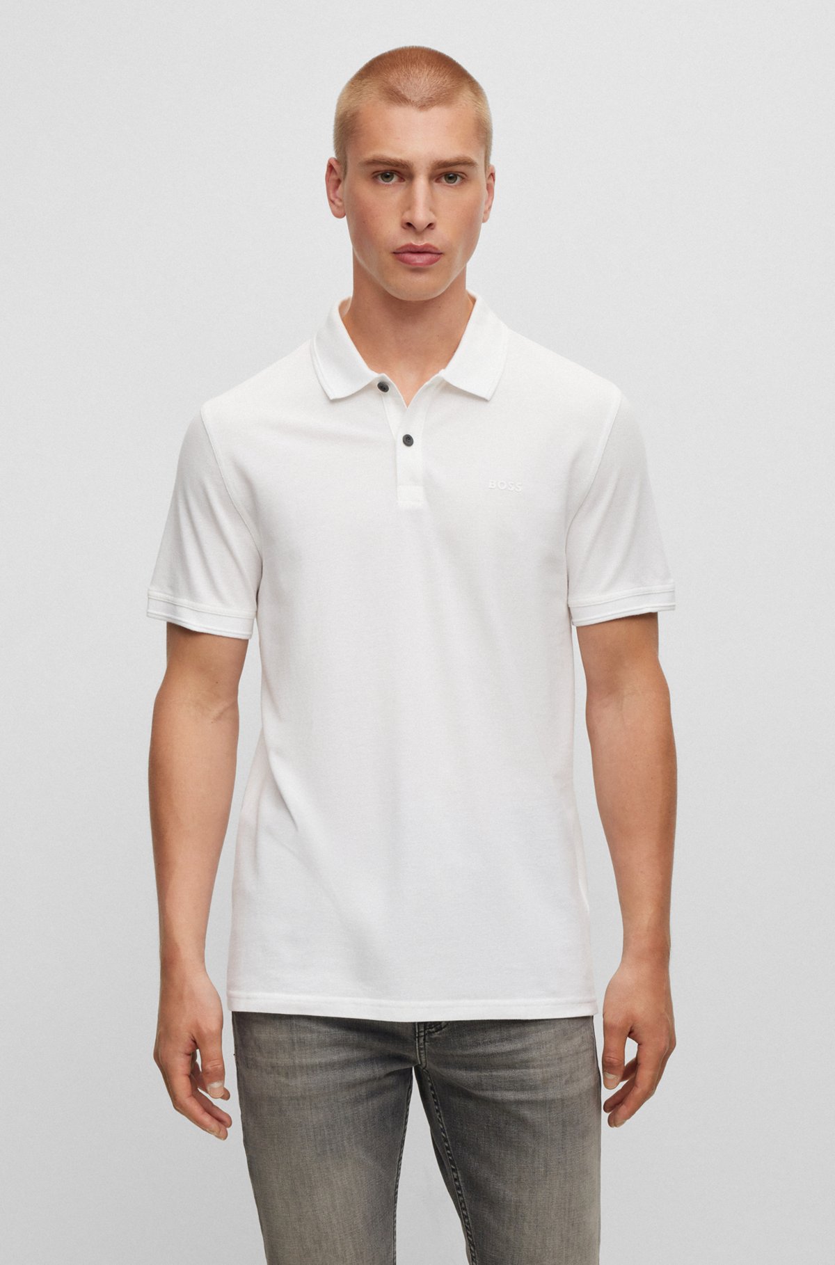 Slim-fit polo shirt in cotton piqué, White