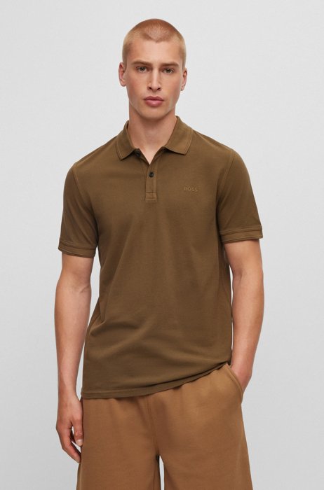 Slim-fit polo shirt in cotton piqué, Dark Green