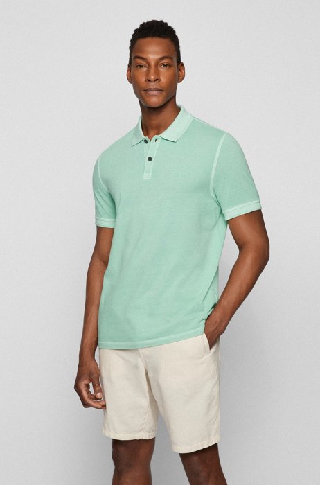 Slim-fit polo shirt in cotton piqué, Light Green