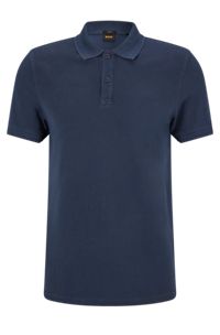Slim-fit polo shirt in cotton piqué, Dark Blue