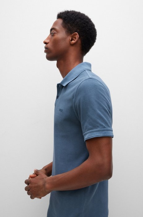 Slim-fit polo shirt in cotton piqué, Blue
