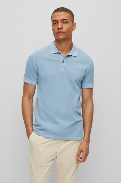 Slim-fit polo shirt in cotton piqué, Light Blue