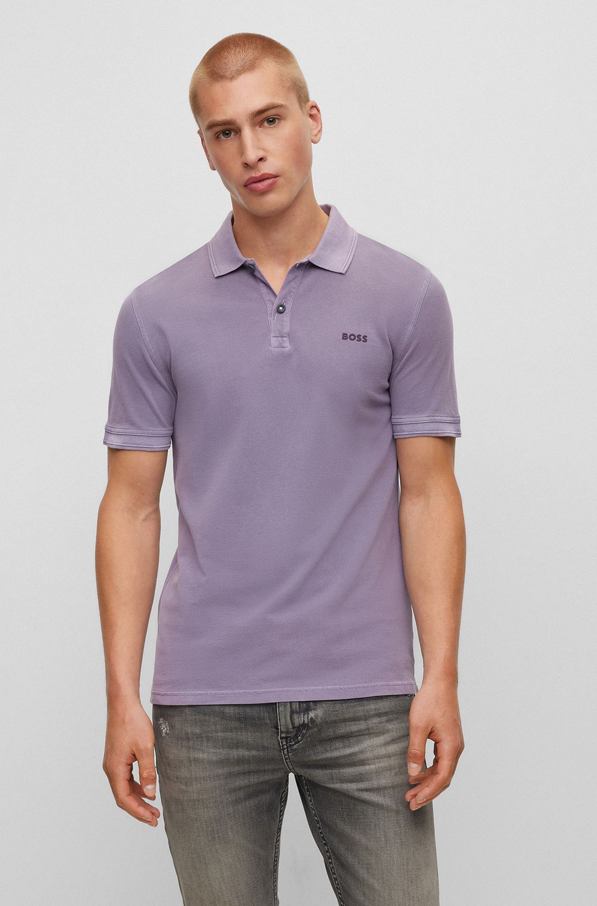 Slim-fit polo shirt in cotton piqué, Purple