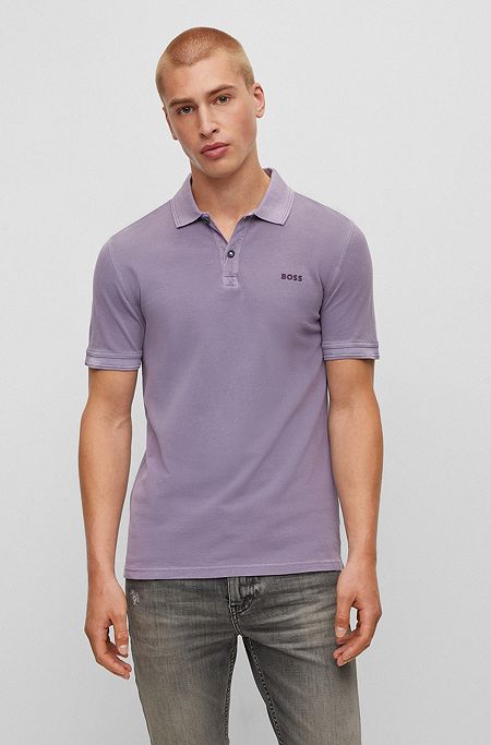 Slim-fit polo shirt in cotton piqué, Purple