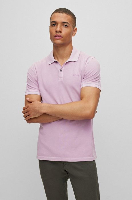 Slim-fit polo shirt in cotton piqué, Light Purple