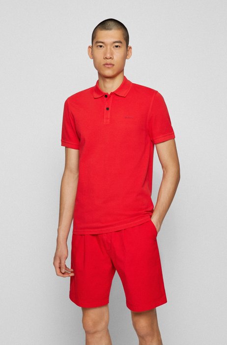 Slim-fit polo shirt in cotton piqué, Red
