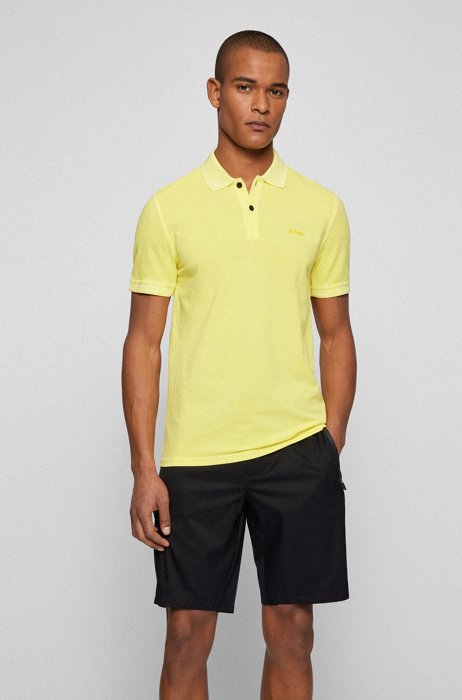 Slim-fit polo shirt in cotton piqué, Yellow