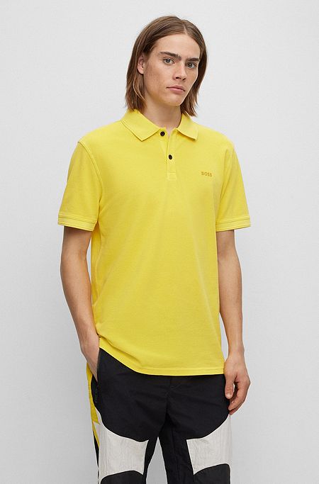 Slim-fit polo shirt in cotton piqué, Yellow