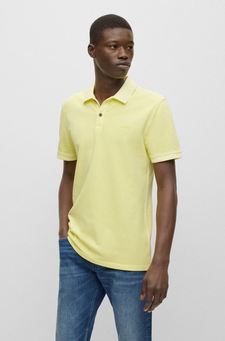 Slim-fit polo shirt in cotton piqué, Light Yellow