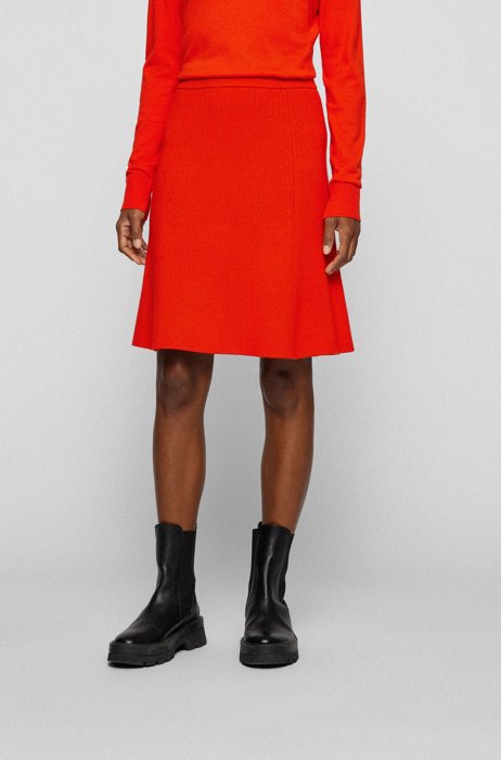 Wool-blend skirt in a ribbed knit, Orange