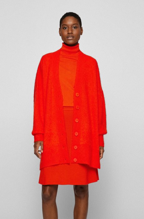 Side-slit cardigan in an oversized fit, Orange