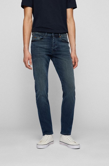 Tapered-fit jeans in blue super-stretch denim, Dark Blue