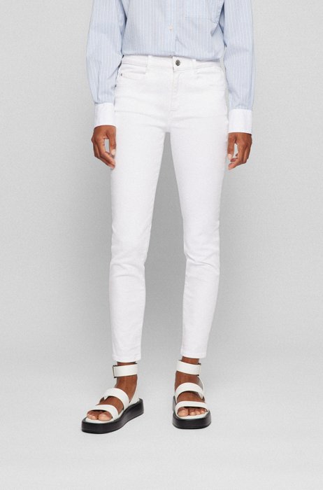 Kortere, slim-fit jeans van stretchdenim, Wit
