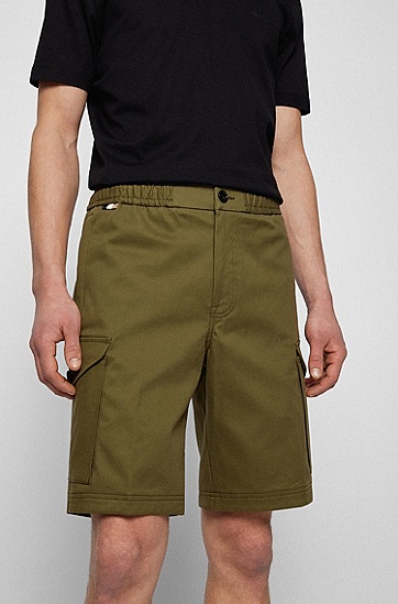 个性装饰棉质混纺工装短裤,  380_Open Green