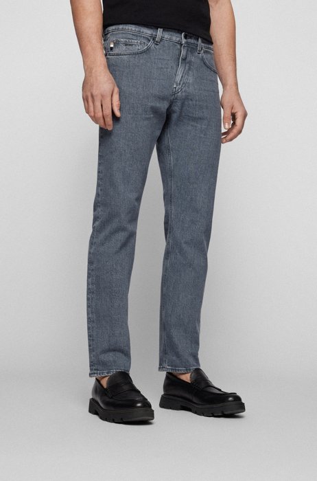 Slim-fit jeans in gray stone-washed stretch denim, Grey