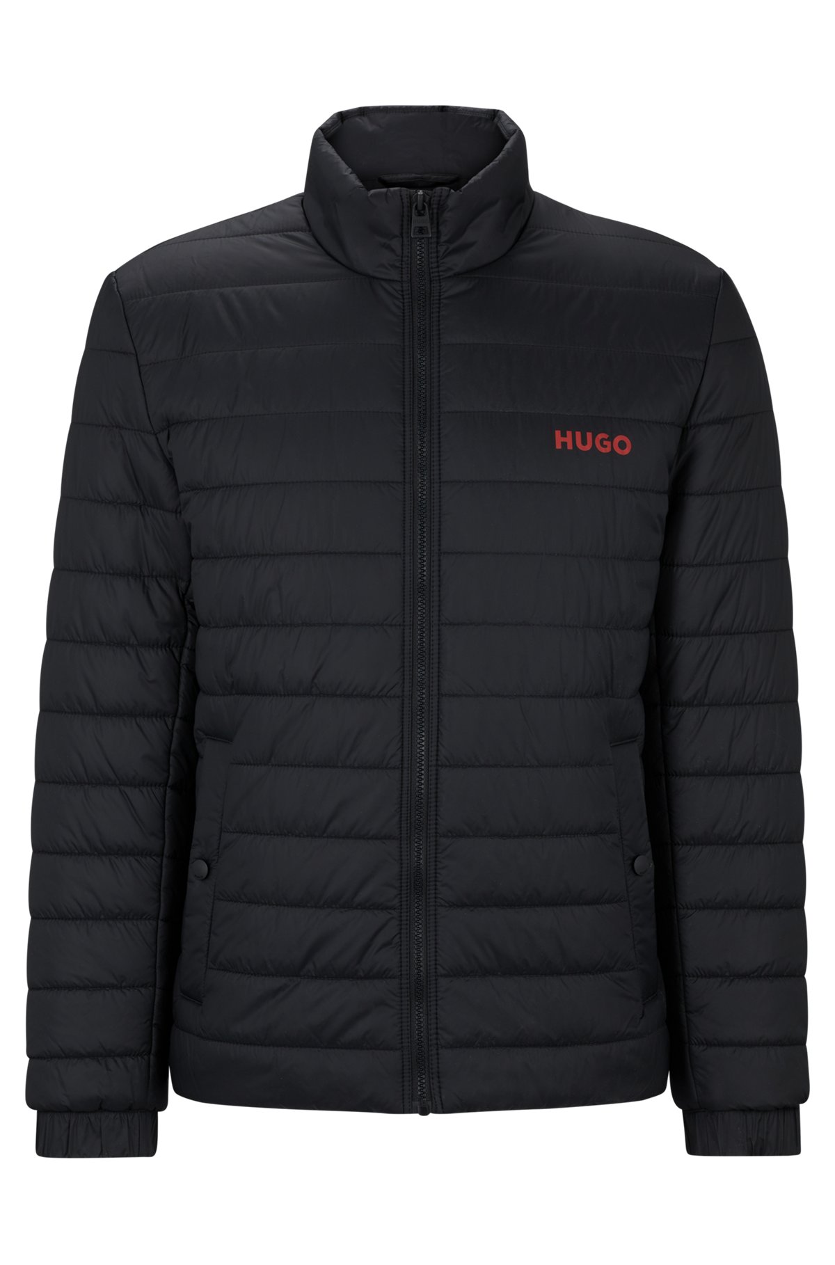 Water-repellent slim-fit jacket with logo print, Black