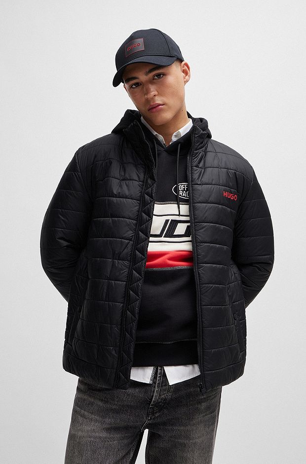 Wasserabweisende Slim-Fit Jacke mit Logo-Print, Schwarz