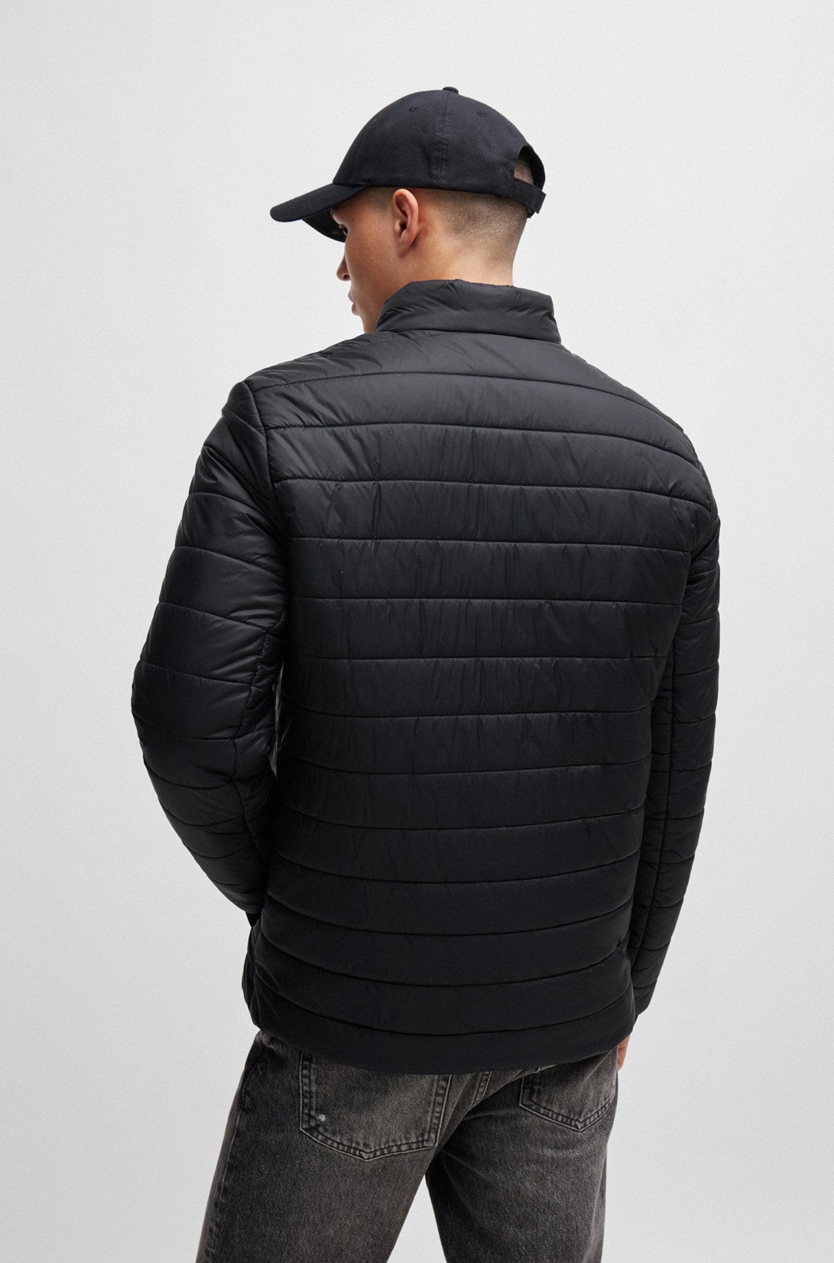 Water-repellent slim-fit jacket with logo print, Black