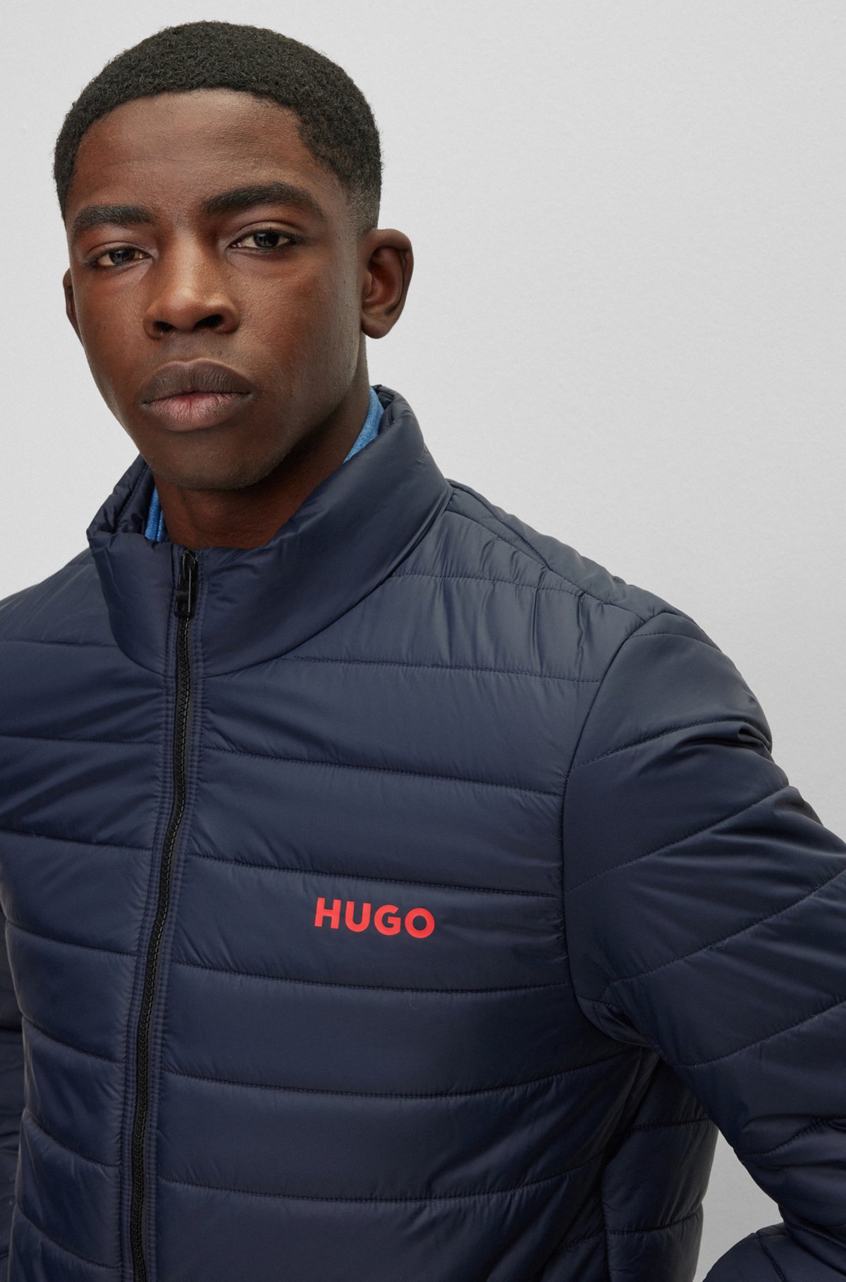 HUGO - Water-repellent slim-fit jacket with logo print