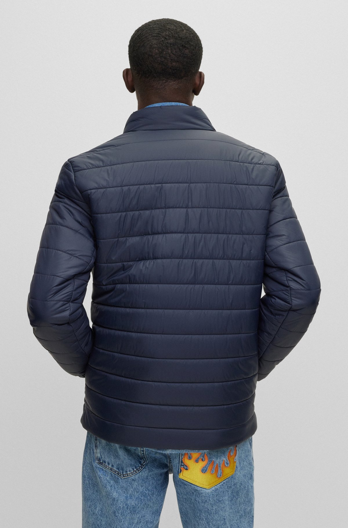 Water-repellent slim-fit jacket with logo print, Dark Blue