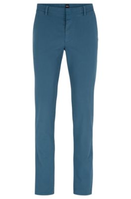 Hugo Boss Slim-fit Chinos In Stretch-cotton Gabardine In Turquoise
