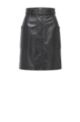 Belted leather skirt with patch side pockets, Black