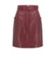 Belted leather skirt with patch side pockets, Dark Red