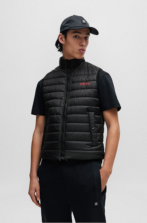 Water-repellent gilet with contrast logo, Black
