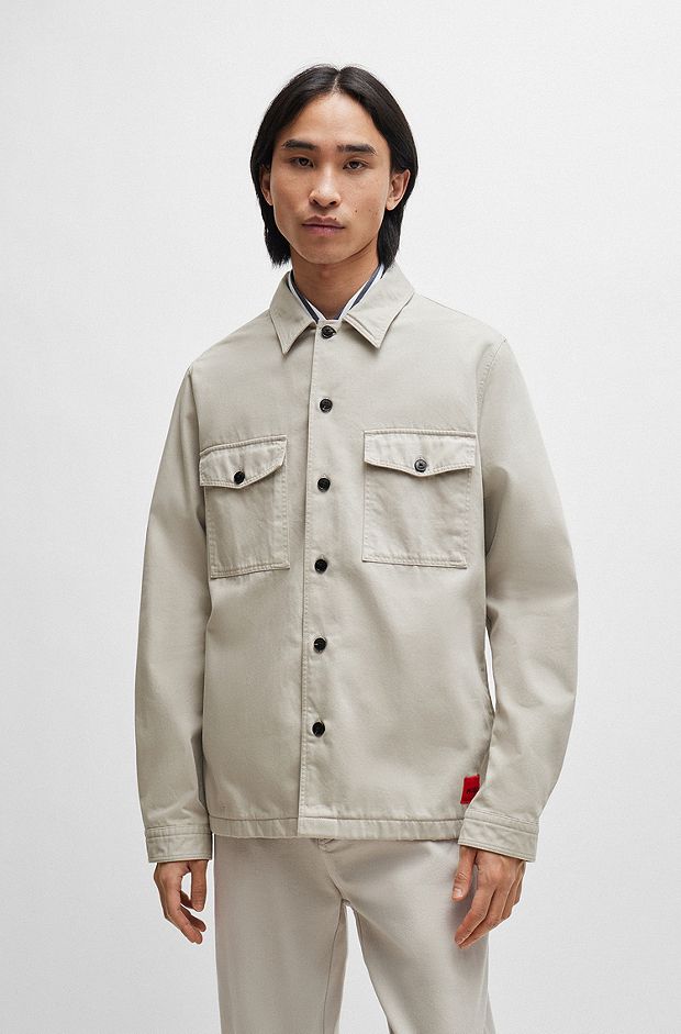 Oversized-fit overshirt in cotton gabardine, Beige