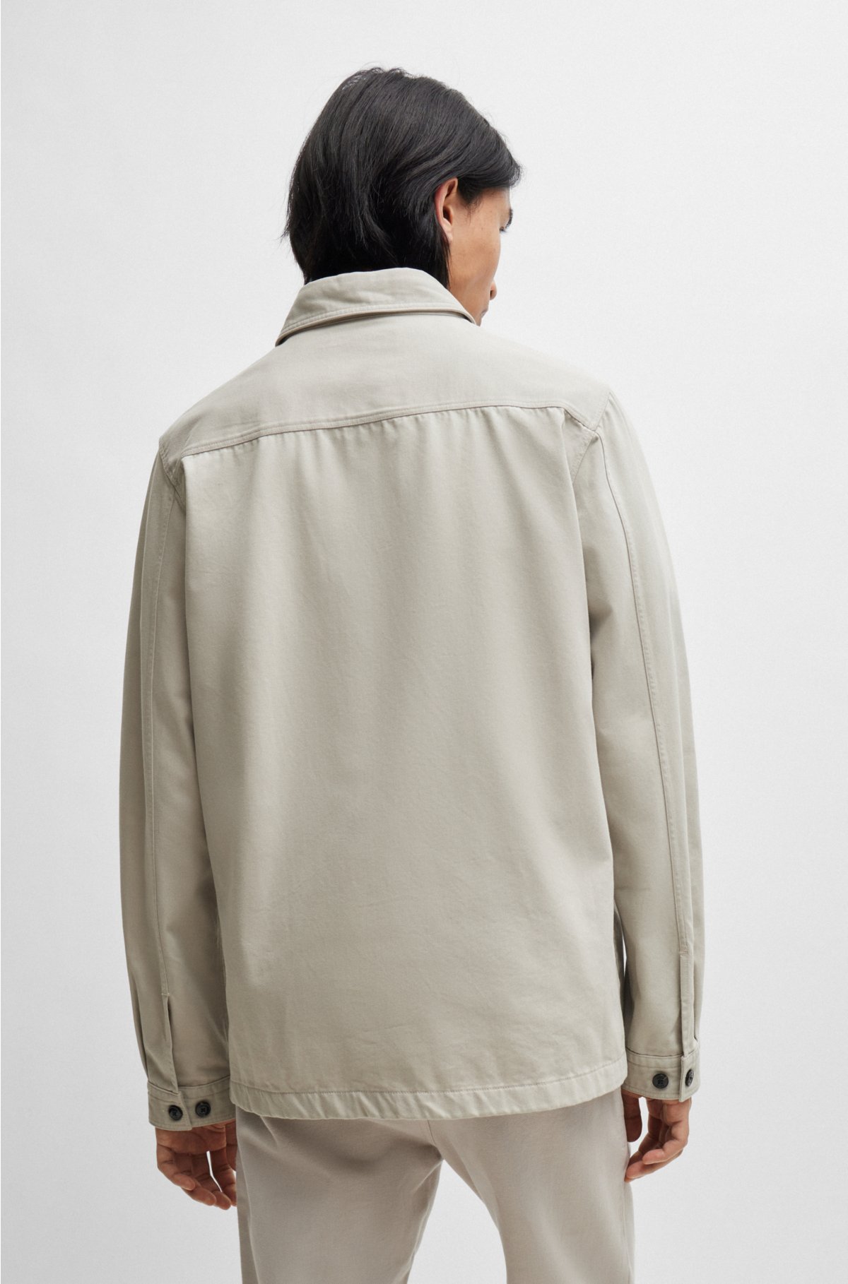 Oversized-fit overshirt in cotton gabardine, Beige
