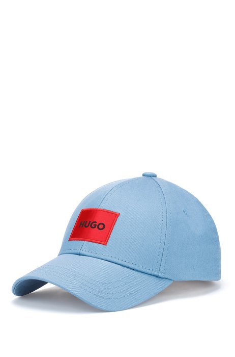 Cotton-twill cap with red logo label, Blue