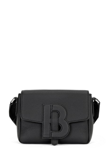 Italian-leather crossbody bag with appliquéd 'B' detail, Black