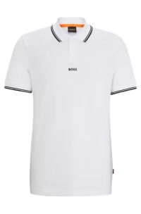 Cotton-piqué polo shirt with contrast logo and tipping, White
