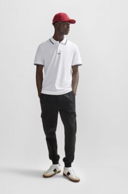 BOSS - Cotton-piqué polo shirt with contrast logo and tipping 