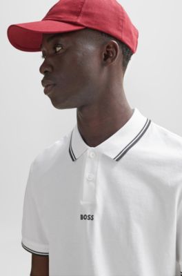 BOSS - Cotton-piqué polo shirt with contrast logo and tipping 