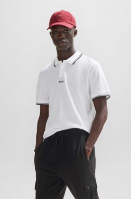 BOSS - Cotton-piqué polo shirt with contrast logo and tipping 