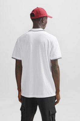 BOSS - Cotton-piqué polo shirt with contrast logo and tipping 